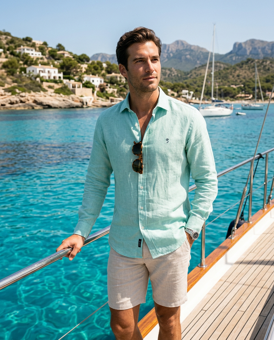 VERNAZZA — Camisa verde agua